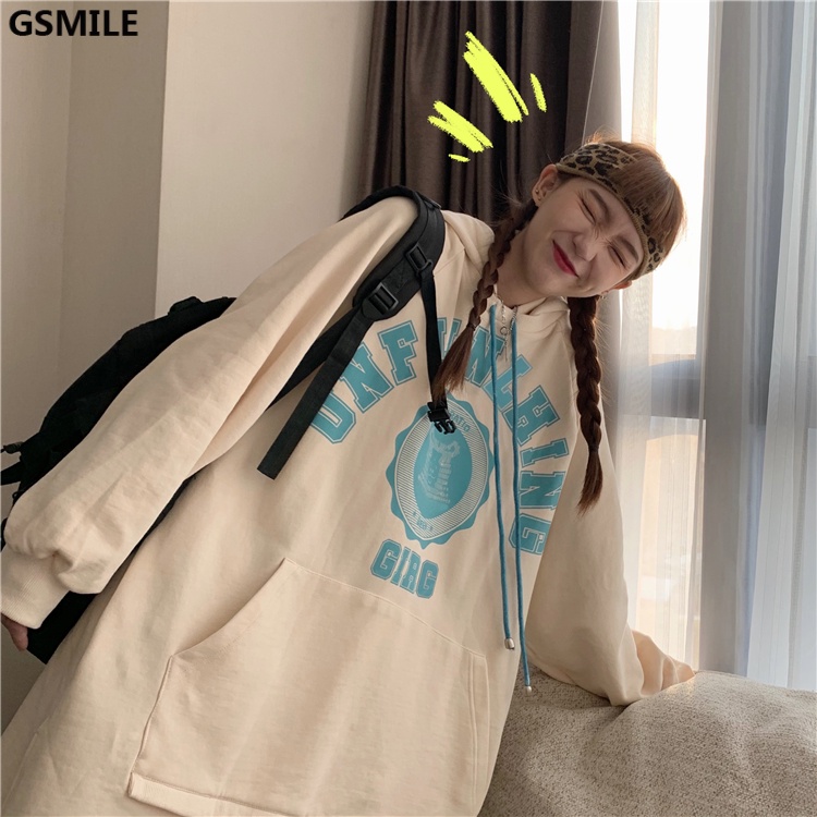 Áo Hoodie dáng rộng in chữ phong cách Hàn Quốc dễ thương cho nữ