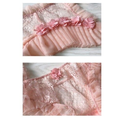 Set nội y cao cấp cam hồng ren nhún sexy - bộ đồ lót gợi cảm kèm kẹp nịt tất choker đùi | BigBuy360 - bigbuy360.vn