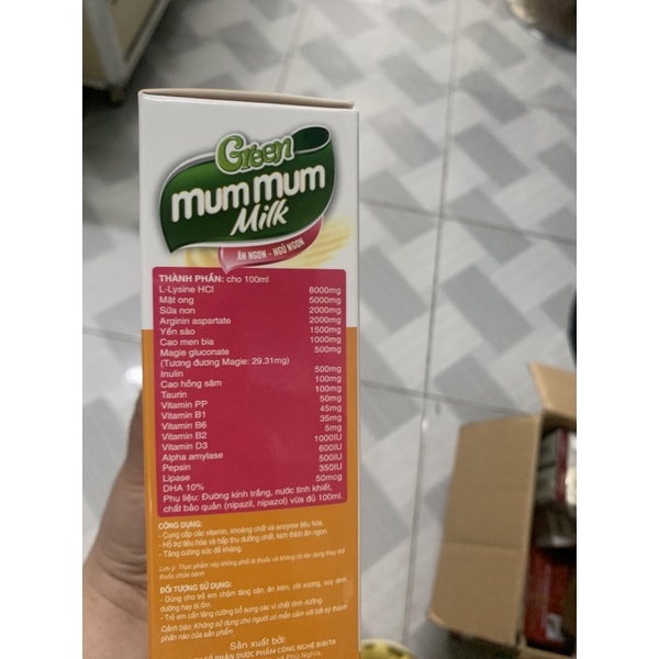 Siro ống ăn ngon, ngủ ngon cho béGREREN MUM MUM MILK ( Hộp 20 ống ) - Bổ sung DHA, Cao Hồng Sâm và các vitamin cho bé