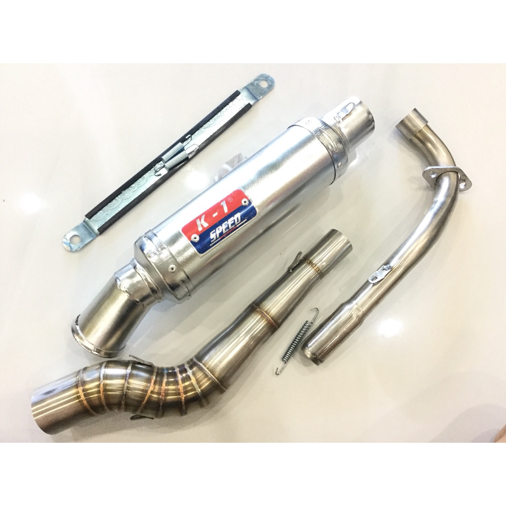 Pô K1 TRẮNG full cổ cong 2 khúc gắn cho nhiều loại xe