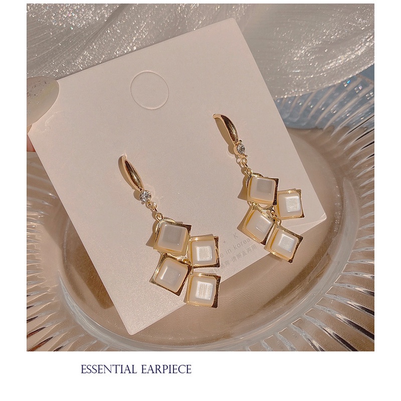 Khuyên Tai Dáng Dài Đính Đá Opal Phong Cách Hàn Quốc Cao Cấp Cho Nữ