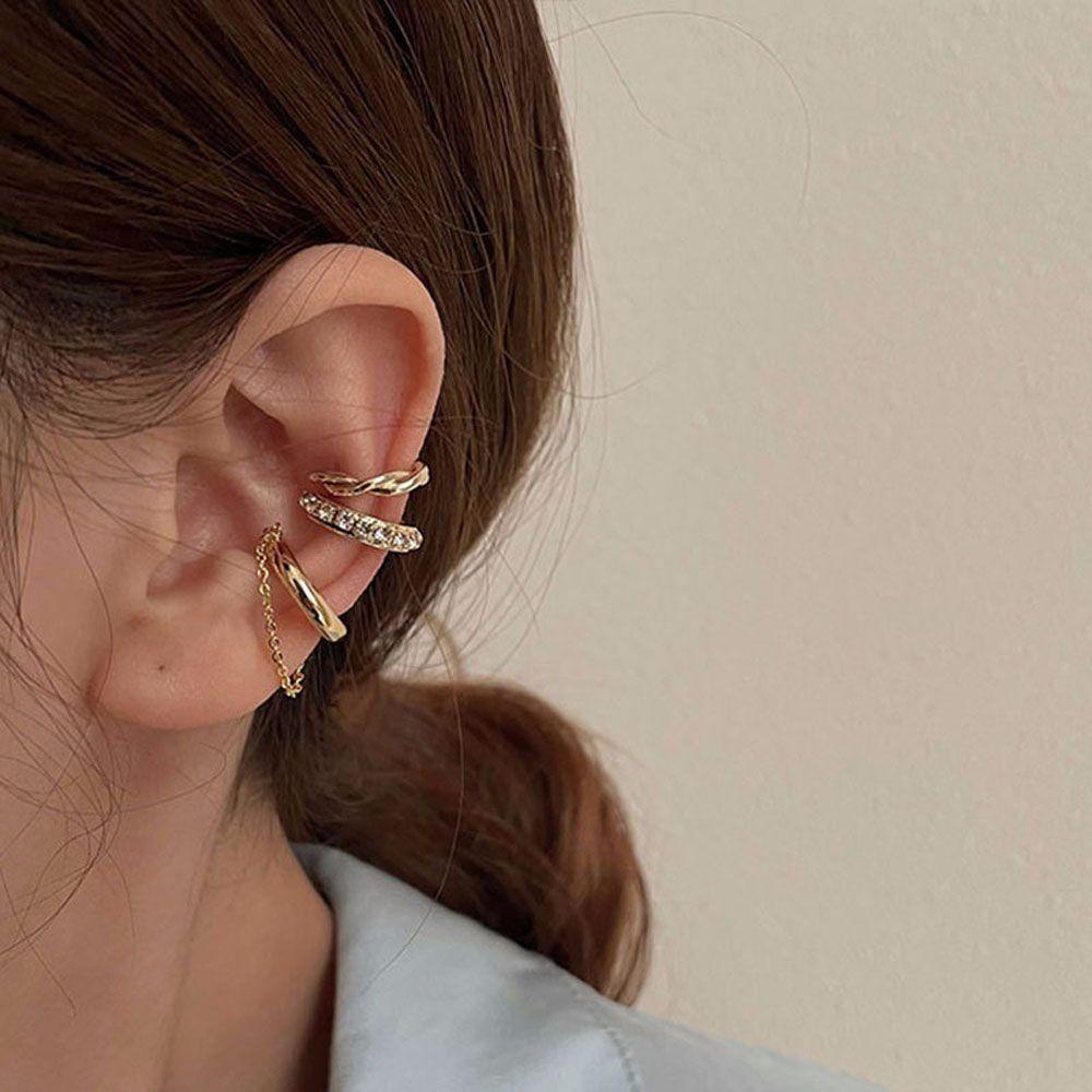 Khuyên Kẹp Tai Thiết Kế Tối Giản Sang Trọng|Đôi Bông Tai Dáng Dài Đính Đá Thời Trang Cho Nữ