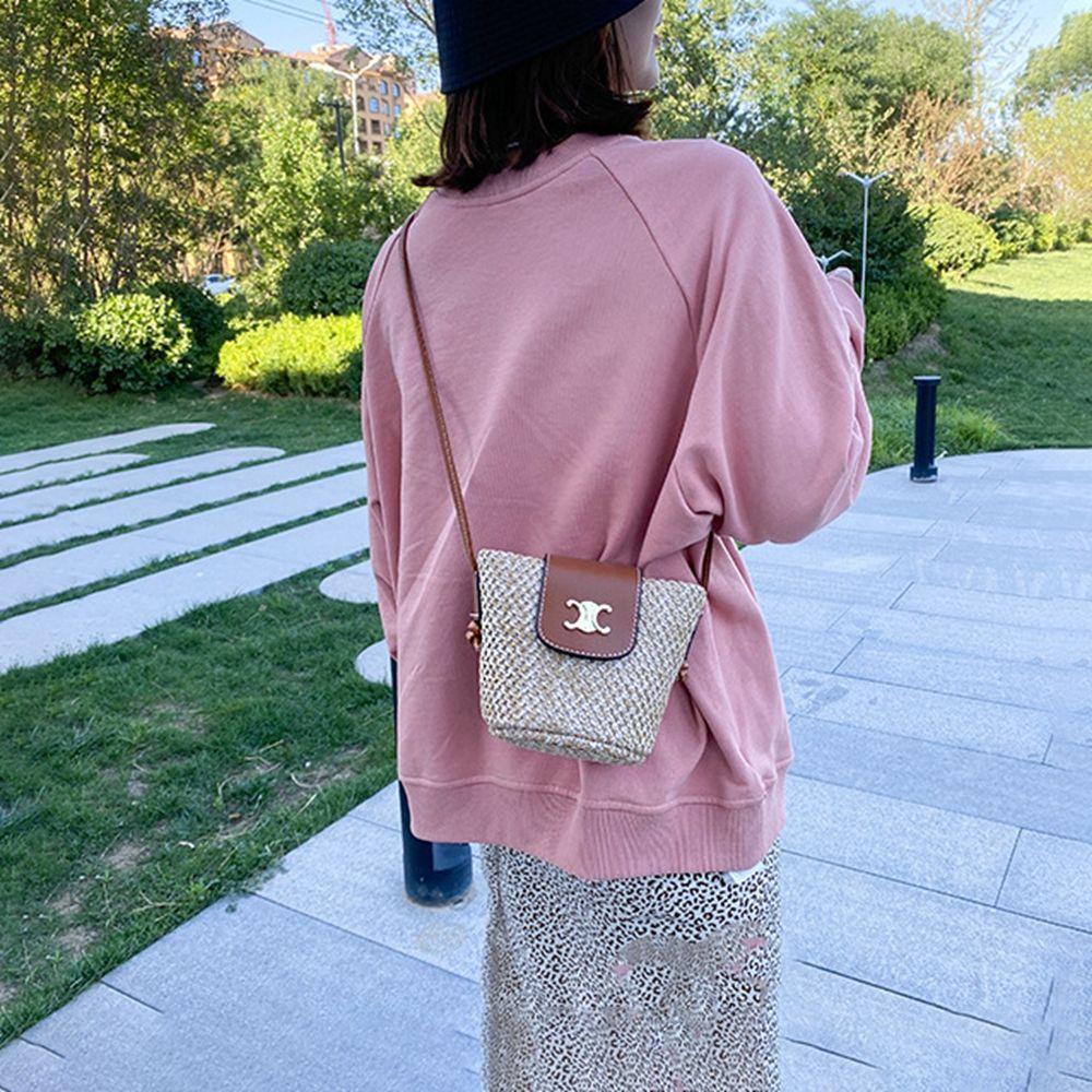 Túi Cói Đeo Vai Mini Đựng Tiền Xu Họa Tiết Vòng Cung Độc Đáo Thời Trang Đi Biển Cho Nữ