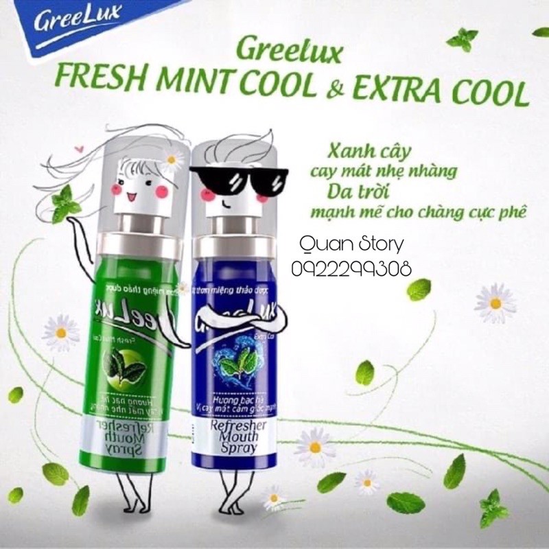 Xịt thơm miệng thảo dược Greelux Fresh Mint Cool và Greelux Extra Cool 12ml