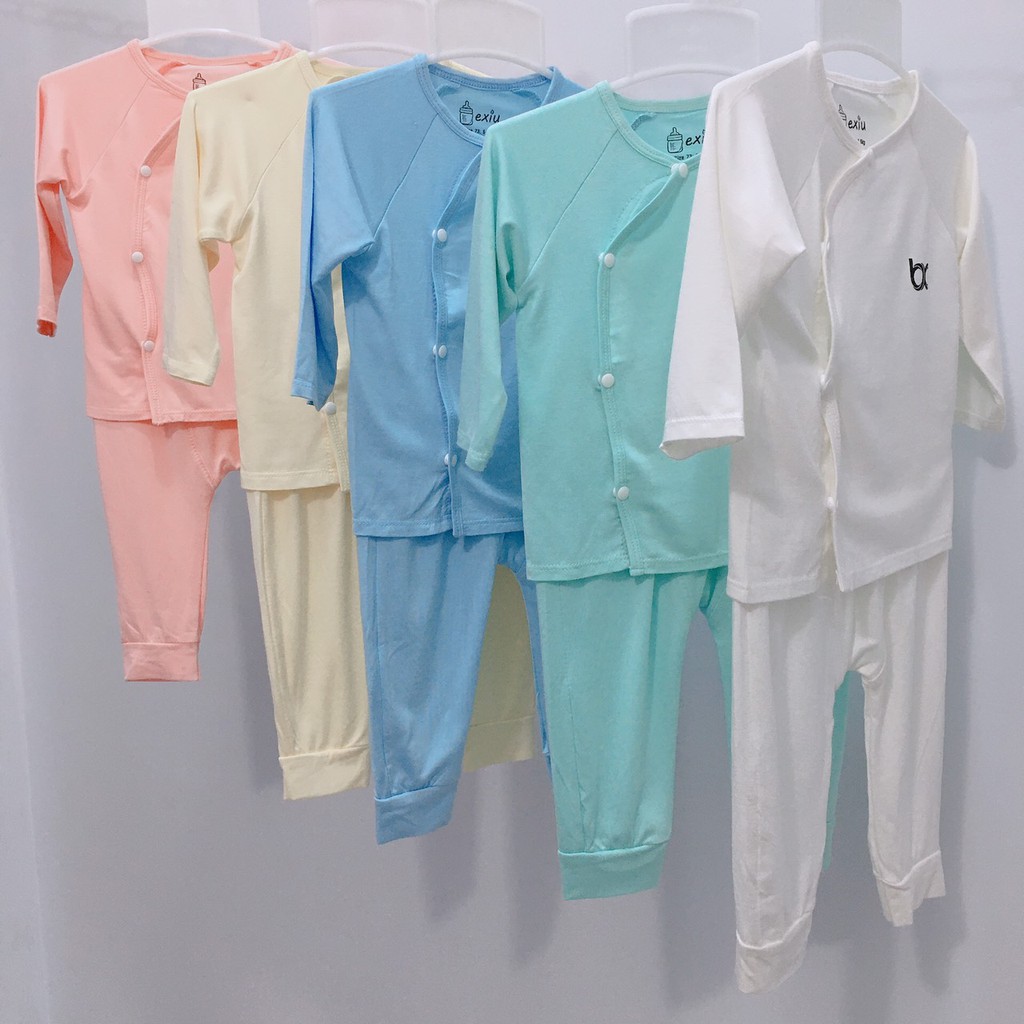 Bộ Tay Dài Cài Lệch Màu Bexiu Bx - Quần Áo Trẻ Sơ Sinh Thun Cotton Lạnh Bexiu Mềm Mượt Mát Cho Bé Trai Và Gái từ 3-9kg