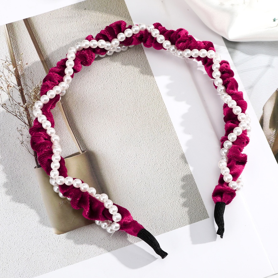 Băng đô cài tóc vải nhung đính hạt ngọc trai nhân tạo phong cách Hàn Quốc mới