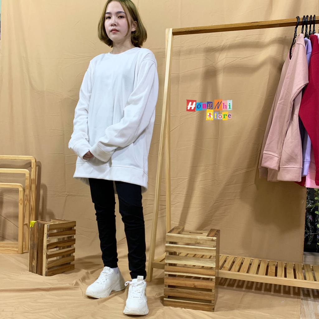 Áo Sweater Trơn Ulzzang Unisex Màu Trắng Chất Nỉ Bông Cao Cấp Dáng Rộng Nam Nữ - MM