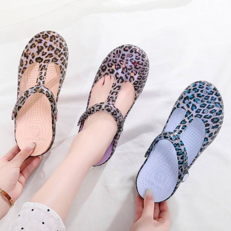 Veblen Nữ 2020 Mùa hè Mới Không trơn Trượt Đáy Đầu bên ngoài Dép lạnh Dép Xu hướng Leopard 1219