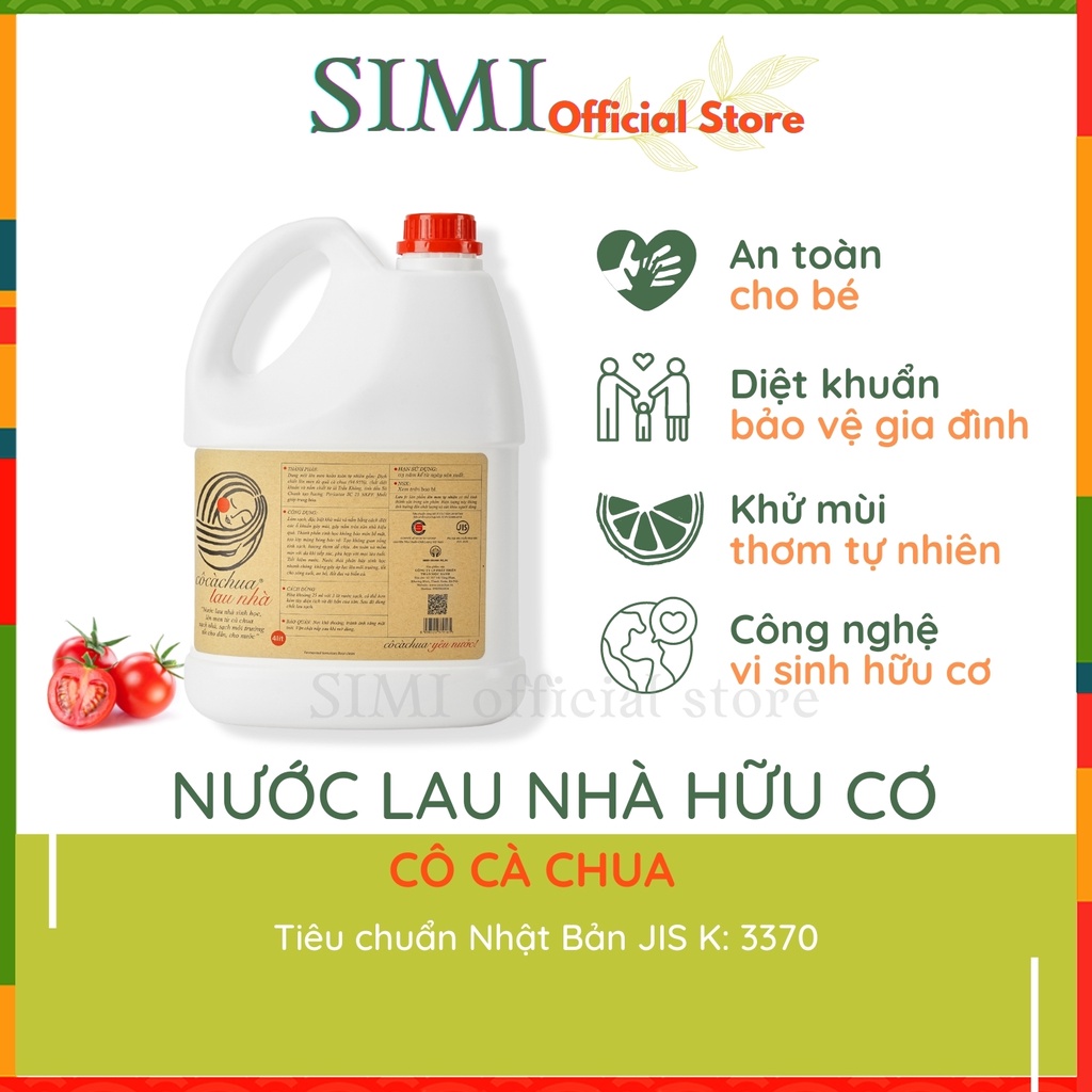 Nước lau sàn hữu cơ CÔ CÀ CHUA nước lau nhà sả chanh đuổi muỗi sát diệt khuẩn khử mùi chống côn trùng bếp gỗ gạch 4l