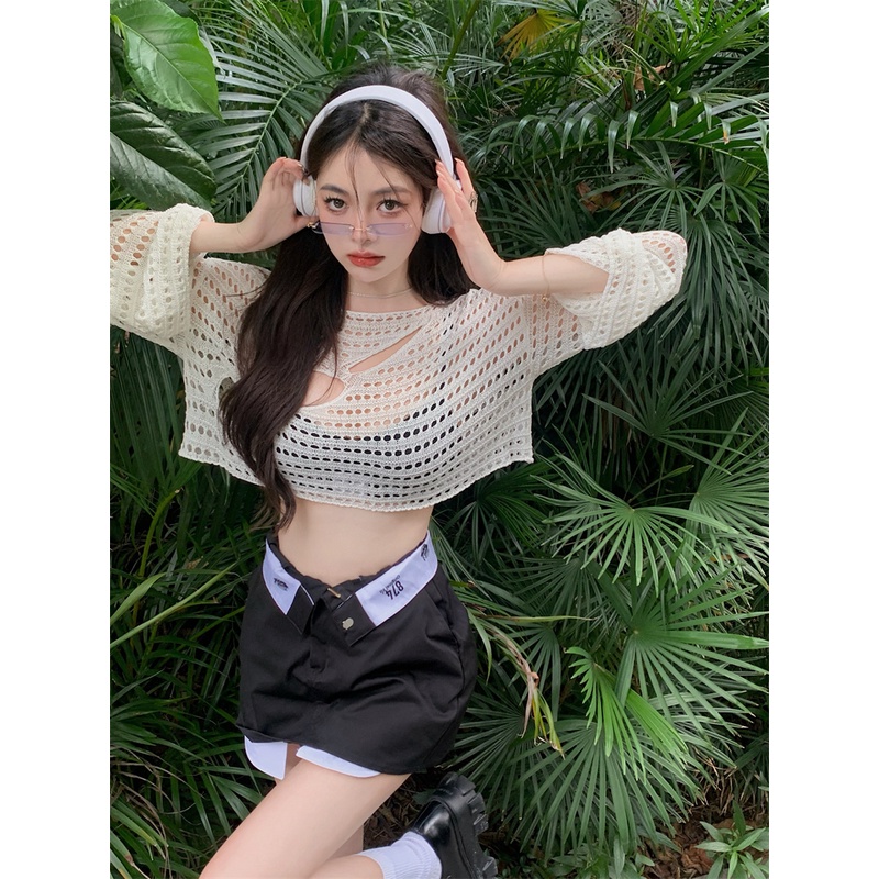 Áo Croptop Tay Dài Dáng Rộng Thời Trang Mùa Hè Quyến Rũ Cho Nữ