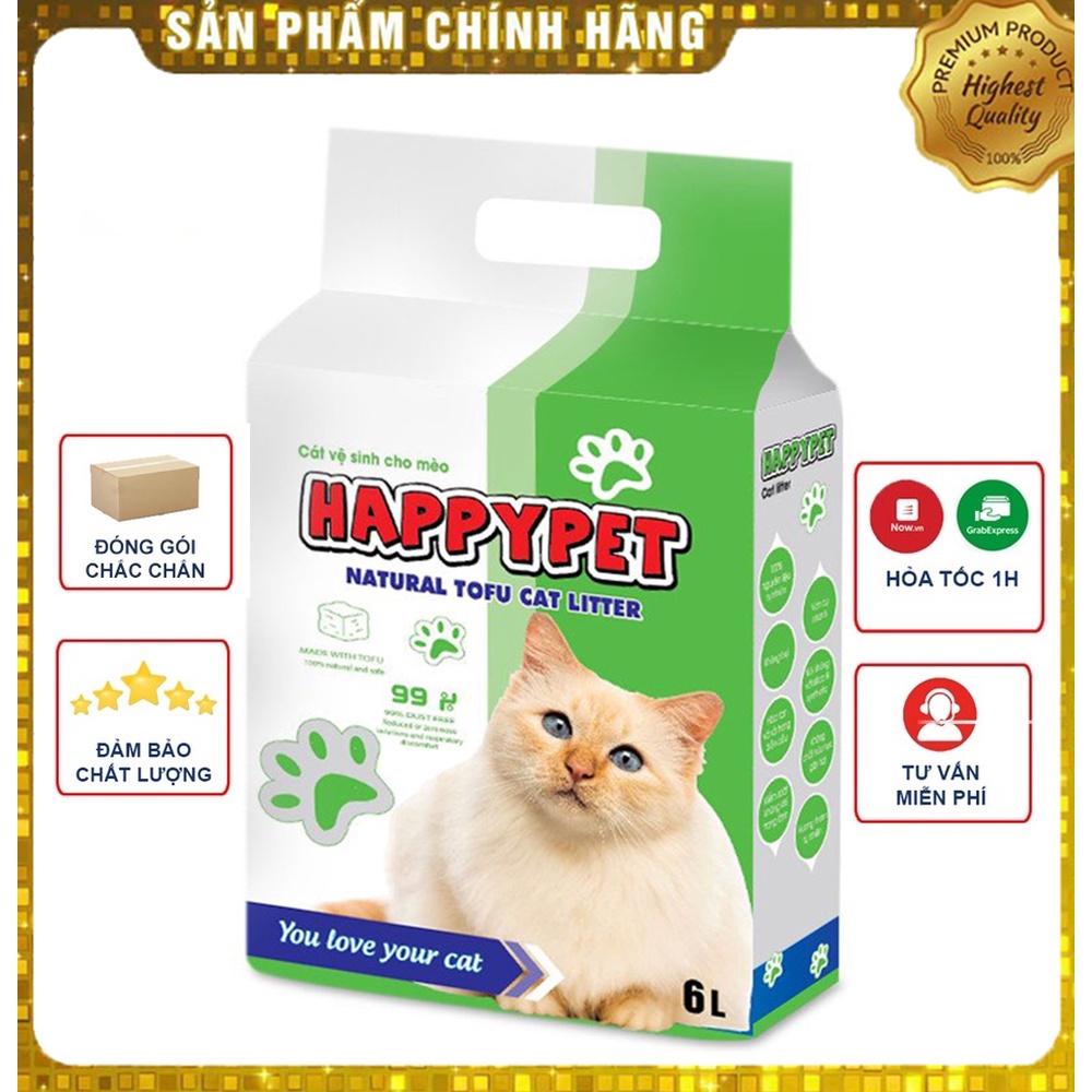 Cát đậu nành cho mèo HAPPY PET 6L - Cát vệ sinh cho mèo  [ HÚT CHÂN KHÔNG ] Nhiều mùi hương lựa chọn