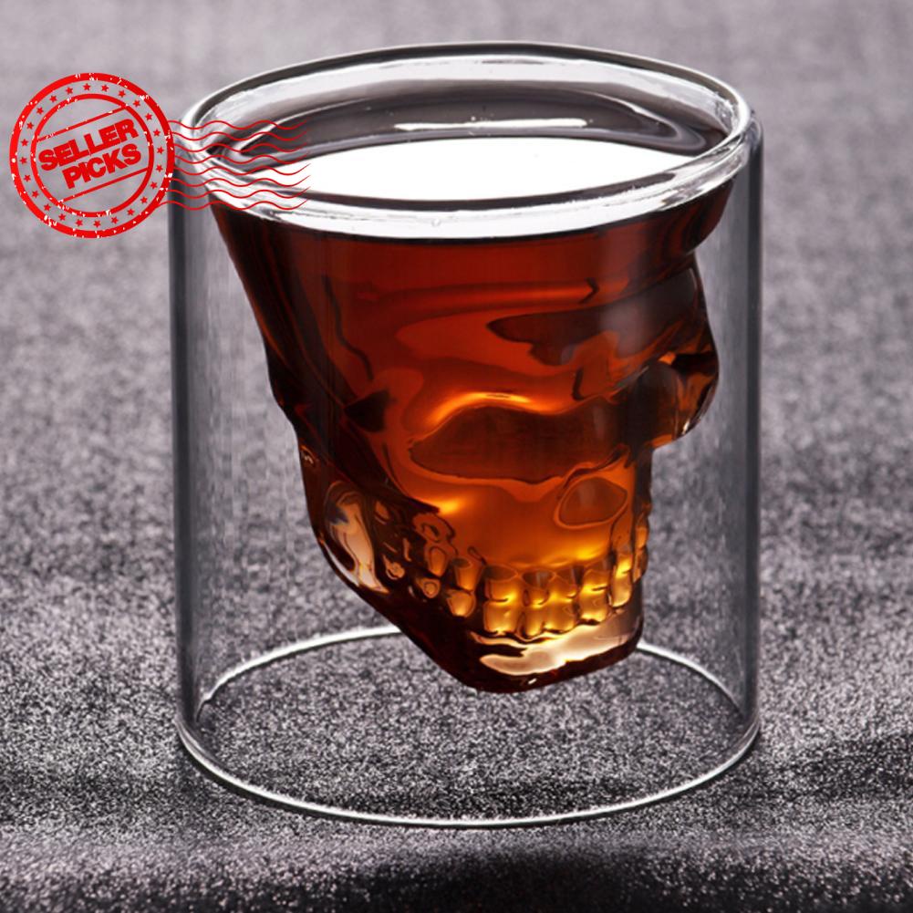 Ly Uống Rượu Bia Bằng Thủy Tinh Hai Lớp Hình Đầu Lâu Sáng Tạo D9P3