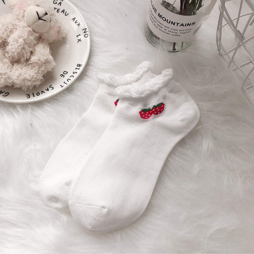 Tất Cổ thấp nữ Dễ thương In hình Hoạt hình Ulzzang Hàn Quốc Vớ nữ Cổ ngắn Cotton Nhật Bản