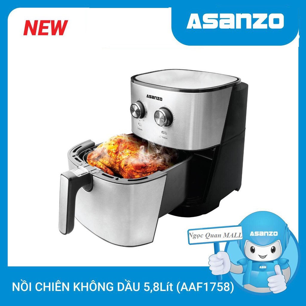 [Mã ELHADEV giảm 4% đơn 300K] Nồi chiên không dầu Asanzo Papa Cook AAF1758 5.8 Lít