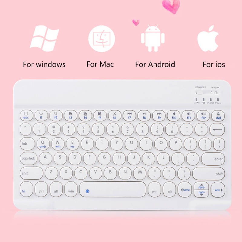 Bluetooth Wireless Keyboard Slim Retro Round Keycap Universal for Laptop