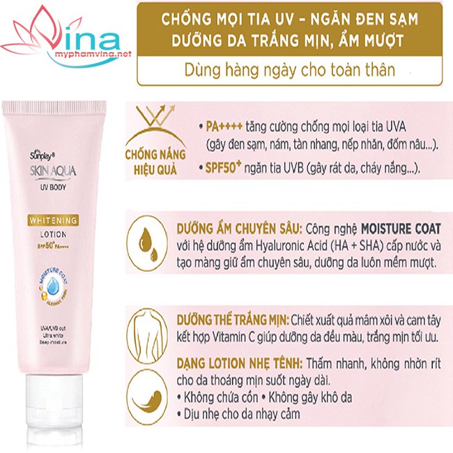 KEM CHỐNG NẮNG DƯỠNG THỂ TRẮNG MỊN SUNPLAY SKIN AQUA UV BODY WHITENING LOTION SPF 50+ PA++++ (150G)