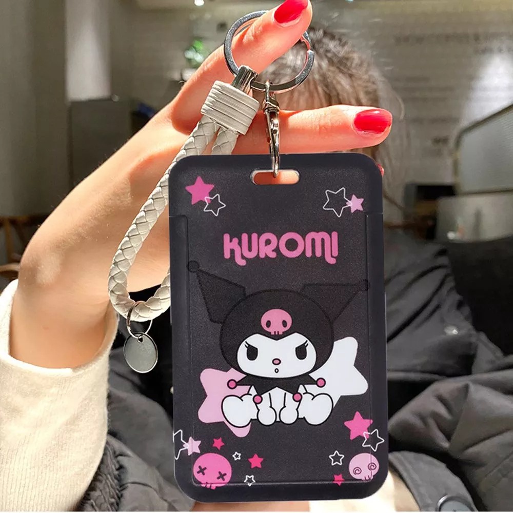 Bao Da Đựng Thẻ Họa Tiết Hoạt Hình Melody Kuromi Có Dây Đeo Và Dây Đeo