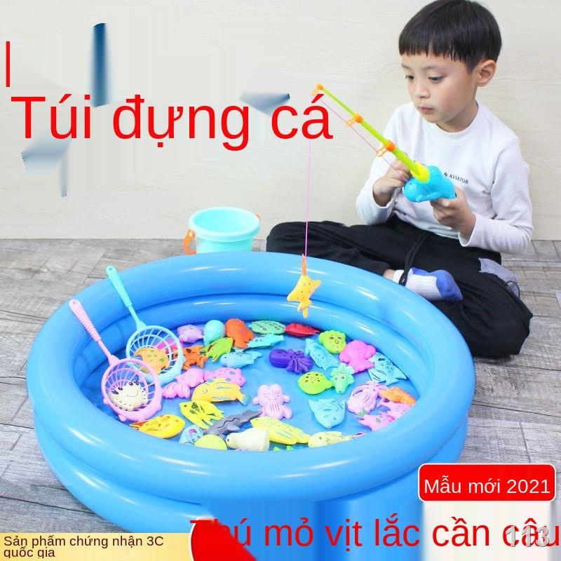 XĐồ chơi câu cá cho trẻ em bộ hồ bơi từ tính cần câu cá gia đình vuông mùa hè nước cậu bé và cô gái Tương tác cha mẹ-con