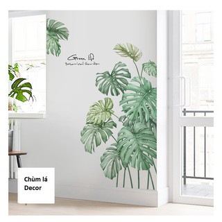 Decal Hàn Quốc dán tường decor quán trà sữa, quán cà phê, spa,tiệm nails, nhà ở,văn phòng-Chùm lá xanh nhạt