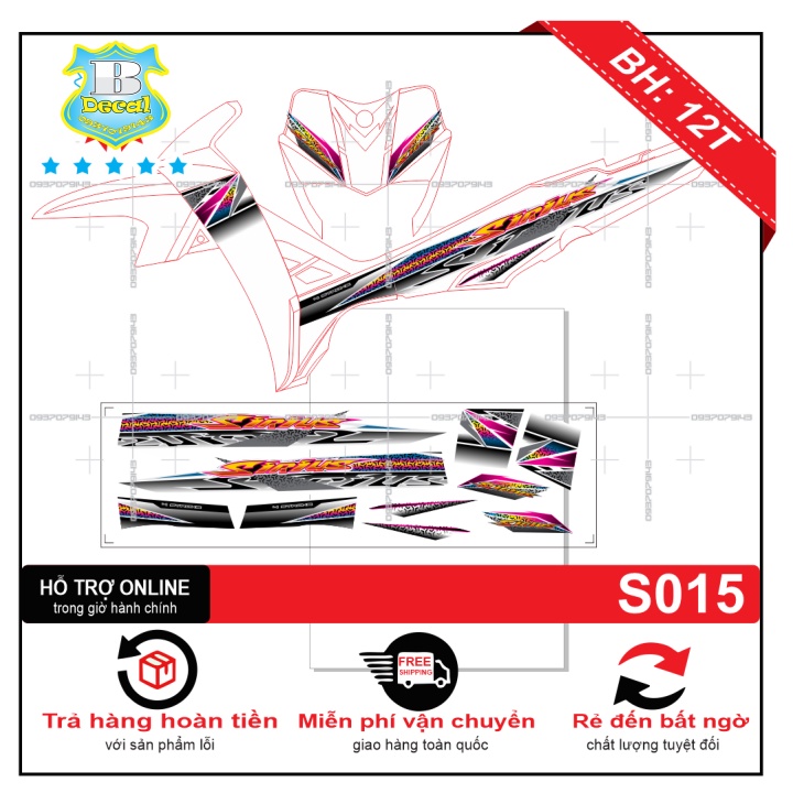 ( Quí khách vui lòng mang ra tiệm cho thợ dán ) Tem Sirius hoa văn 7 màu trắng 015