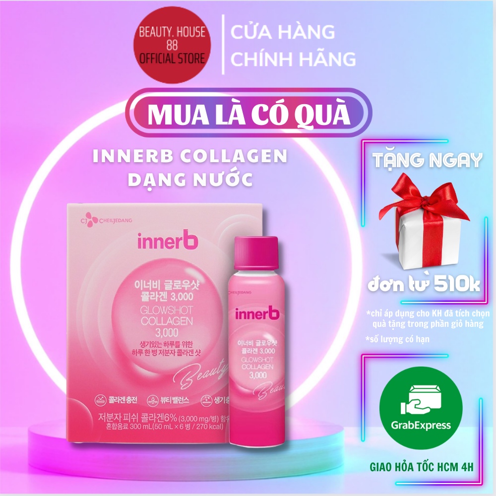 Nước uống collagen vitamin C Innerb Glowshot 3000 - Hộp 6 chai x 50ml