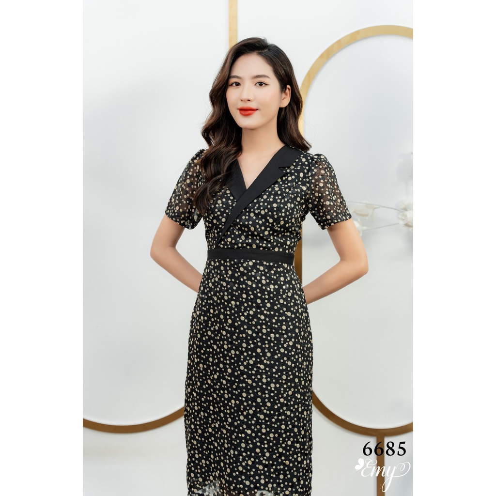 Đầm EMY EM6685 Body Đen Chấm Bi
