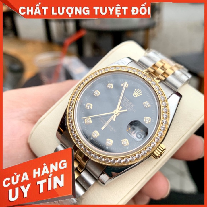 Đồng Hồ Nam RoLex Sapphire RA25 Case 36mm ĐEN viền đá Máy cơ Automatic Nhật