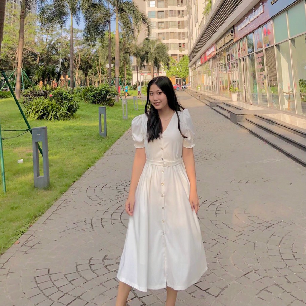 Váy Nữ Dáng Xòe UP TO SECONDS Đầm Nữ Phối Tay Bồng Sơ Mi Nữ Công Sở Dáng Ôm Thiết Kế Cách Điệu - E05211-Dr1516