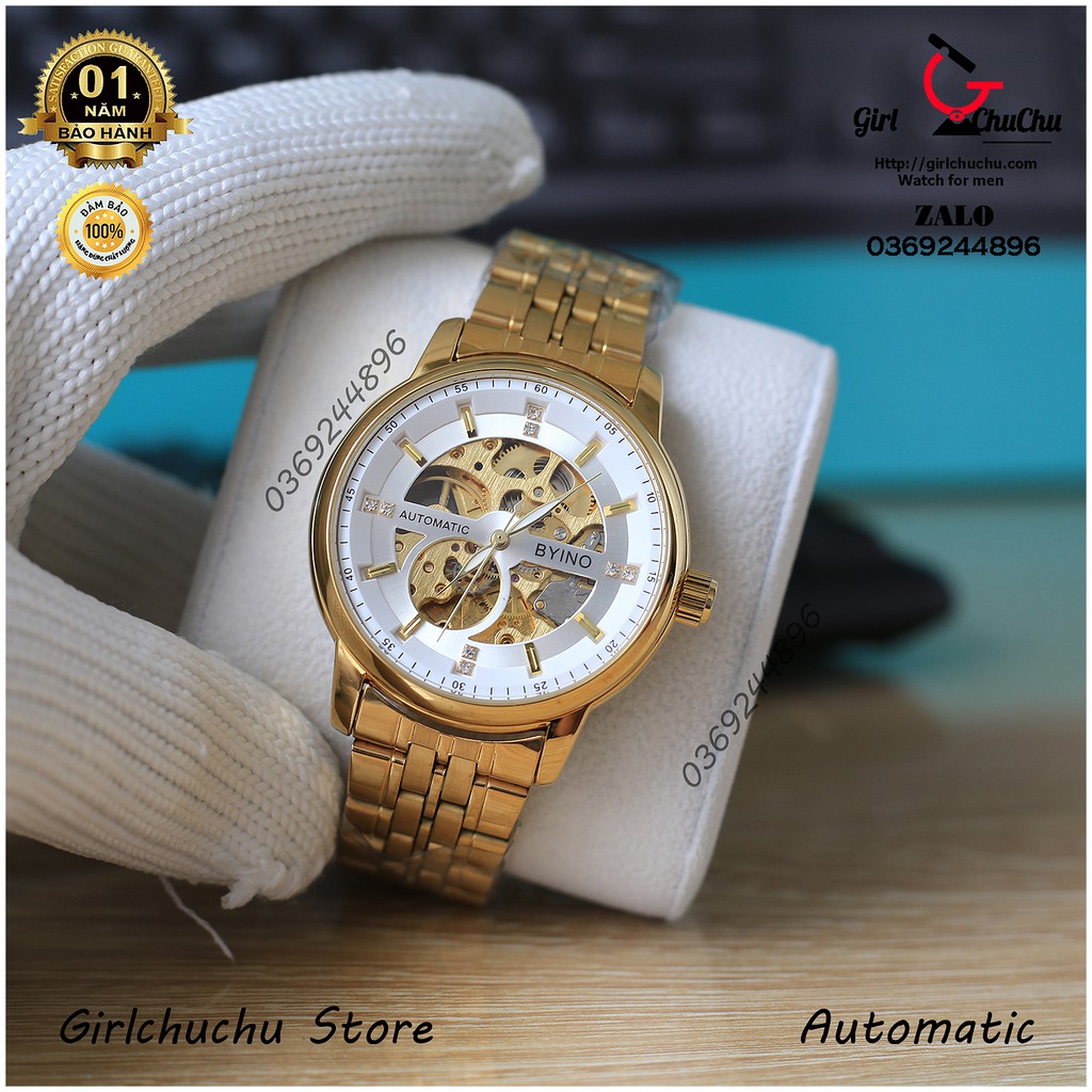Đồng hồ nam Byino full vàng gold với thiết kế lộ full máy cơ tuyệt đẹp, dễ dàng ngắm các chi tiết máy chuyển động