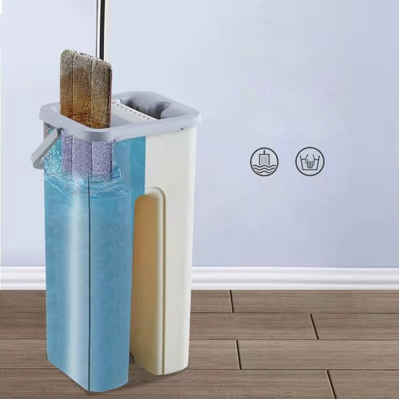 Bộ lau nhà gồm 01 cây lau ống bằng thép+nhựa+2 miếng vải lau, thùng đựng nước bằng nhựa