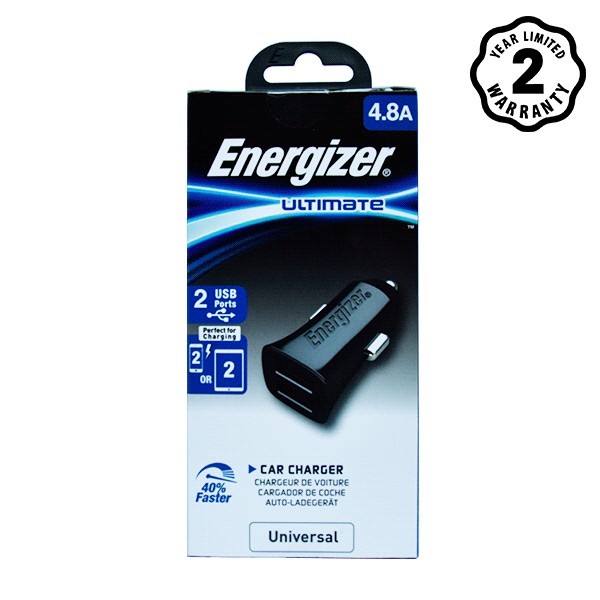 Sạc Ô tô Energizer UL 4.8A cổng USB - DCA2DUBK3 (Black)