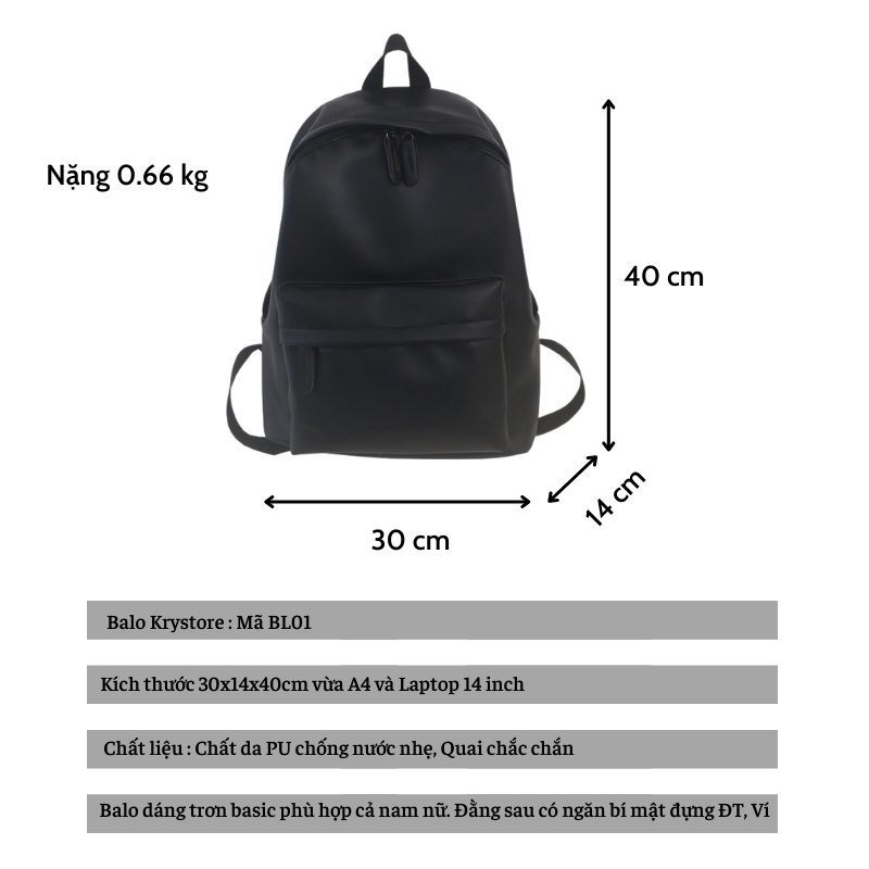 Balo da LUXI nam nữ chất PU size to 30x40cm vừa A4 ,lap 14 inch BL01