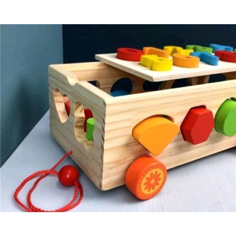 Đồ Chơi Xe Kéo Thả Hình Khối Và Số Đếm Cho Bé - Đồ Chơi Thông Minh Montessori