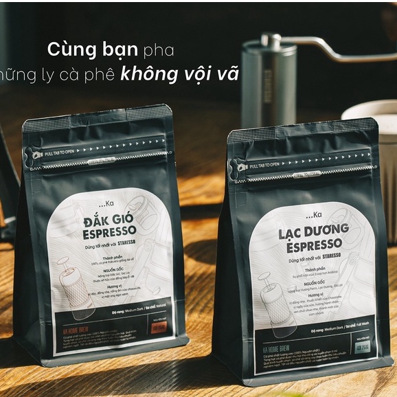 COMBO Dark Gió-Lạc Dương, Cà phê rang xay nguyên chất pha Espresso dùng tốt nhất với Staresso, Wacaco - KaHomebrew