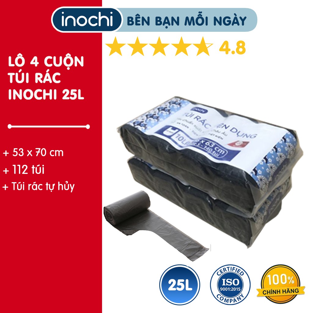 Lô 4 cuộn túi rác tự hủy Inochi tiện dụng 25L (NHIỀU MÀU)