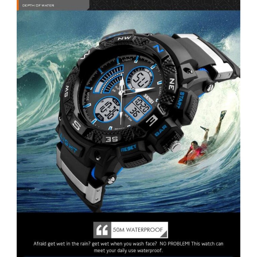 Đồng hồ thể thao nam SKMEI 1211 (dây khớp nhựa, chạy kim và điện tử, chống nước 5ATM)