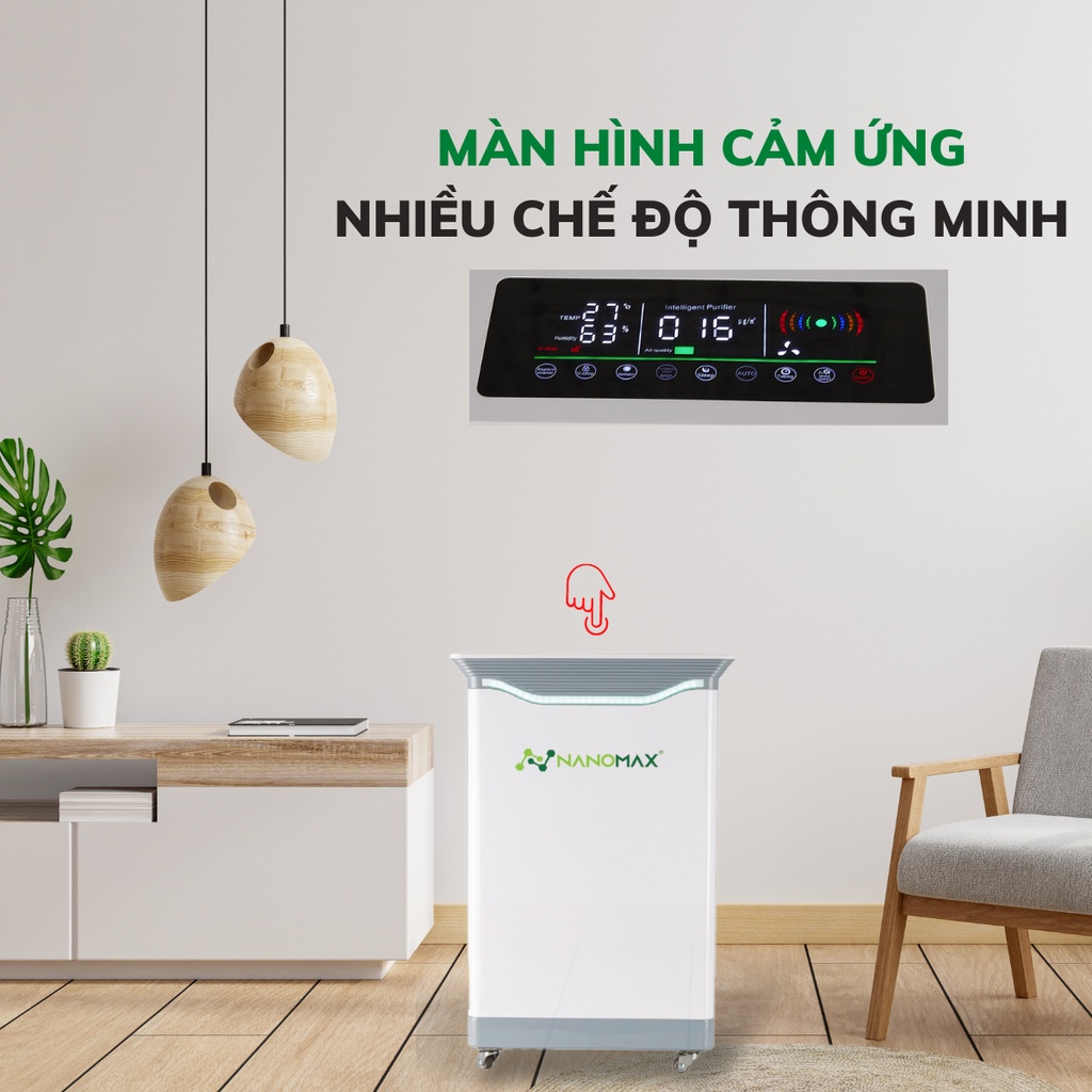 Máy Lọc Không Khí Nanomax Với Bộ Lọc Hepa 4 Lớp Lọc Bụi Mịn, Tia Uv Diệt Khuẩn, Kết Nối Thông Minh Với Điện Thoại (80M2)