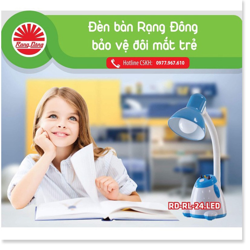 Đèn học để bàn cao cấp kèm bóng led 5W Rạng Đông 5W RL-24, bảo vệ mắt, chống cận, không chứa thủy ngân và hóa chất độc h