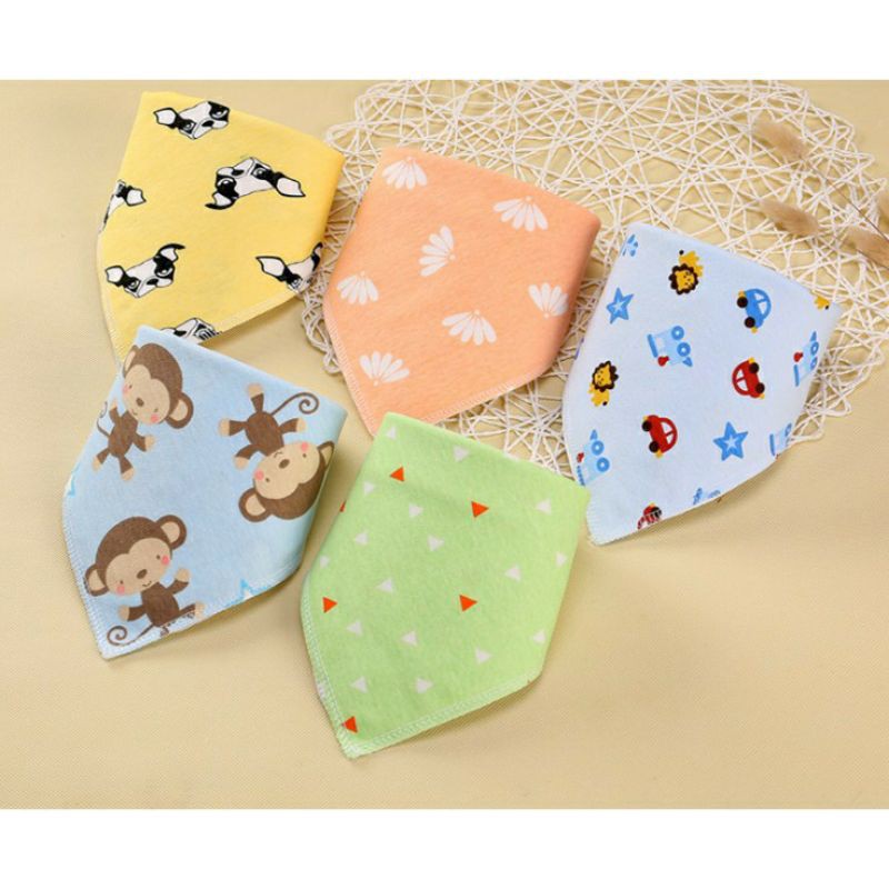 Set 5 Khăn Yếm Tam Giác Cotton 2 Cúc Bấm Cho Bé Từ 0-4y