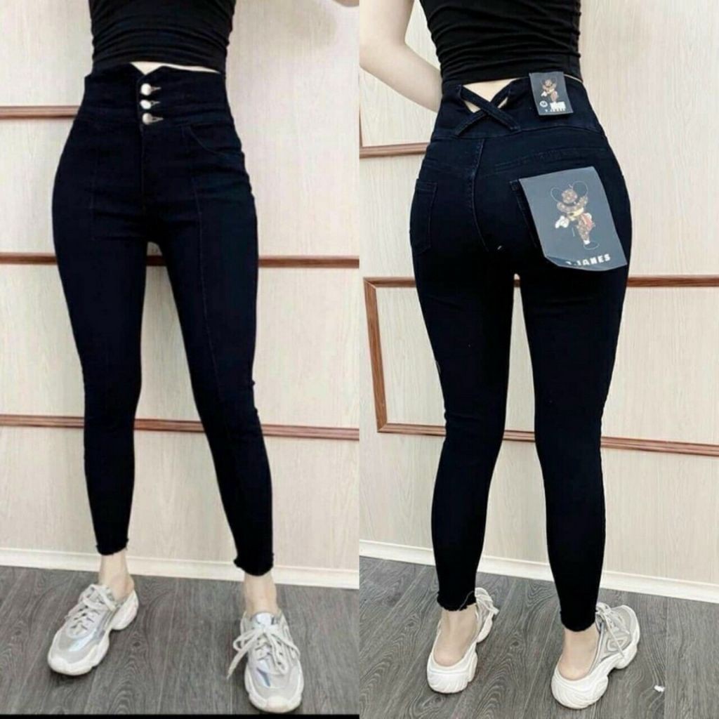 Quần Jeans Nữ - Quần Bò Nữ Đen Phối Cúc Xẻ Skinny Co Dãn Mạnh Cực Chất .shop.one | BigBuy360 - bigbuy360.vn