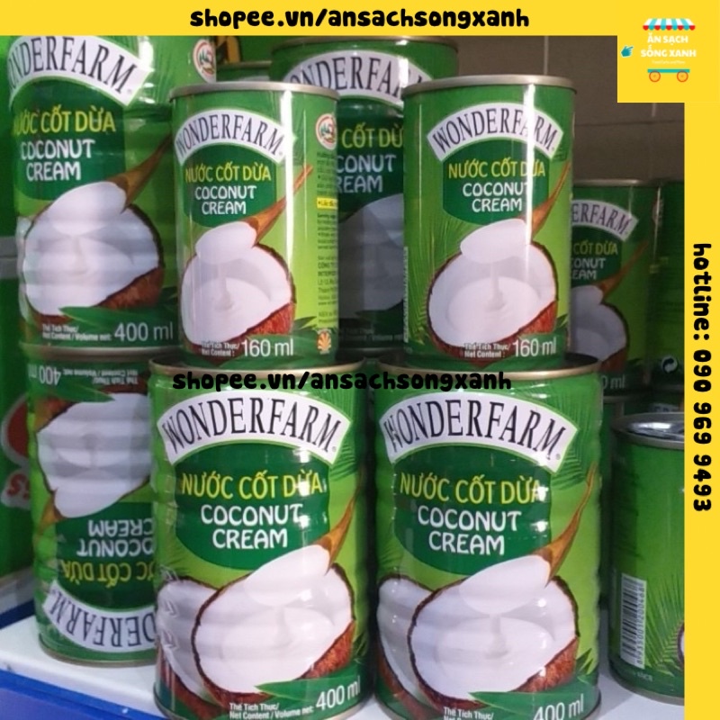 NƯỚC CỐT DỪA WONDERFARM 400ML chuyên làm bánh bò thốt nốt nướng, chè bưởi, chè chuối, nấu ăn, đồ ngọt, gia vị hàng ngày