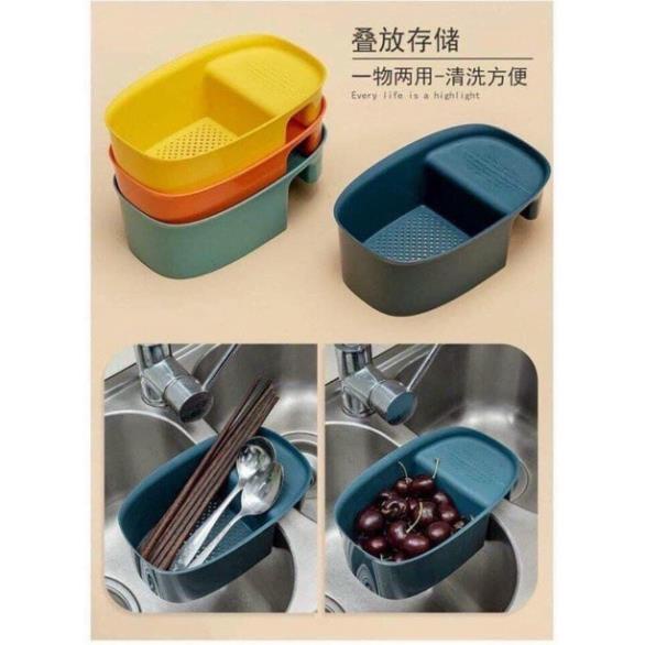 Kệ chữ nhật chia ngăn gác bồn rửa bát( đựng rác hoặc để rẻ bát)