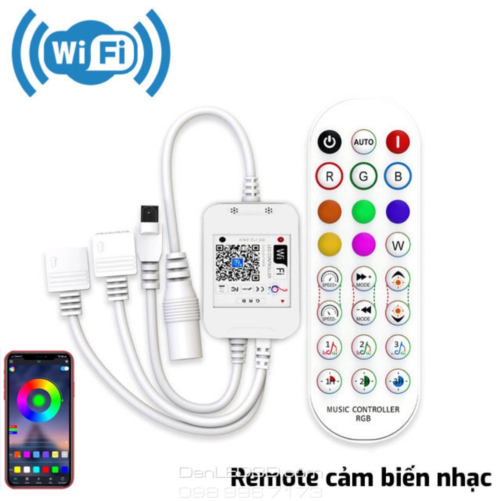 Mạch Điều Khiển WIFI Bluetooth Cảm Biến Nhạc Cho LED 5050 / 3528 RGB 12V - Kèm Remote