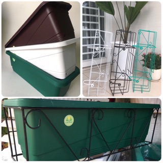 Combo Bộ Chậu Trồng Cây (Gồm khung treo + Vĩ Lót + Chậu Nhựa Dài Vuông) - Chậu Loại Tốt