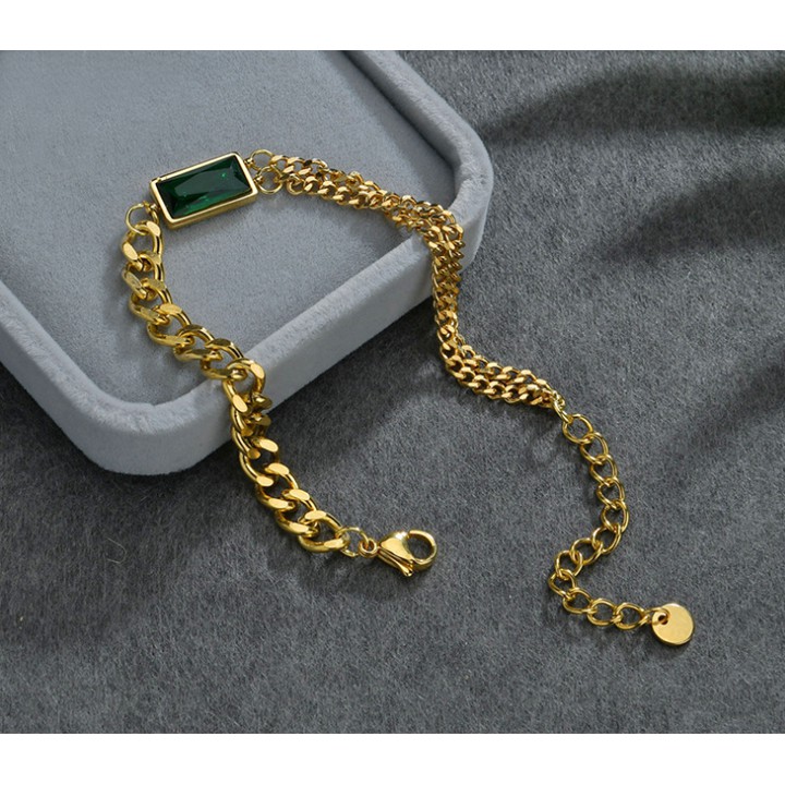 Lắc tay nữ titan kiểu xích có mặt đá xanh hình chữ nhật phong cách độc, đẹp, đem lại sự quyến rũ và quý phái