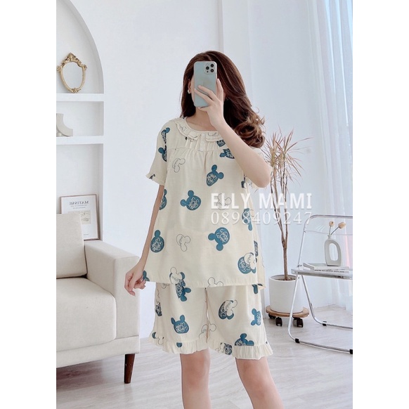 Bộ bầu sau sinh ĐŨI cộc tay  pyjama cổ tròn mặc nhà mùa Hè mát mịn