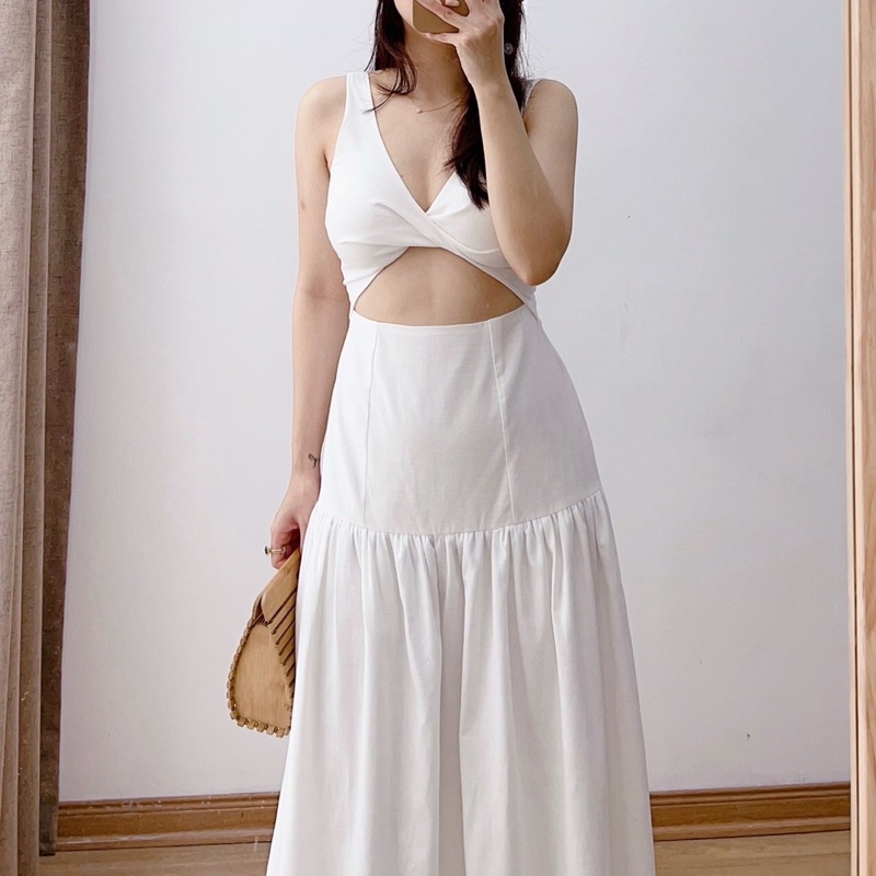 ( Ảnh thật ) V0321 Váy đũi maxi xoắn ngực cut eo
