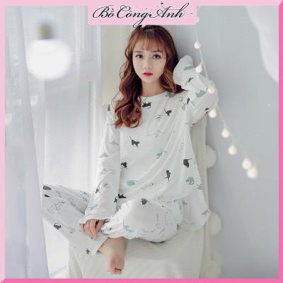 Đồ bộ nữ tay dài (vải mỏng) họa tiết chất liệu cotton