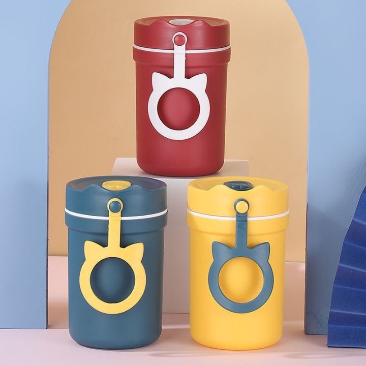 Cốc đựng canh cách nhiệt 2 lớp chống tràn có kèm theo ống hút và thìa