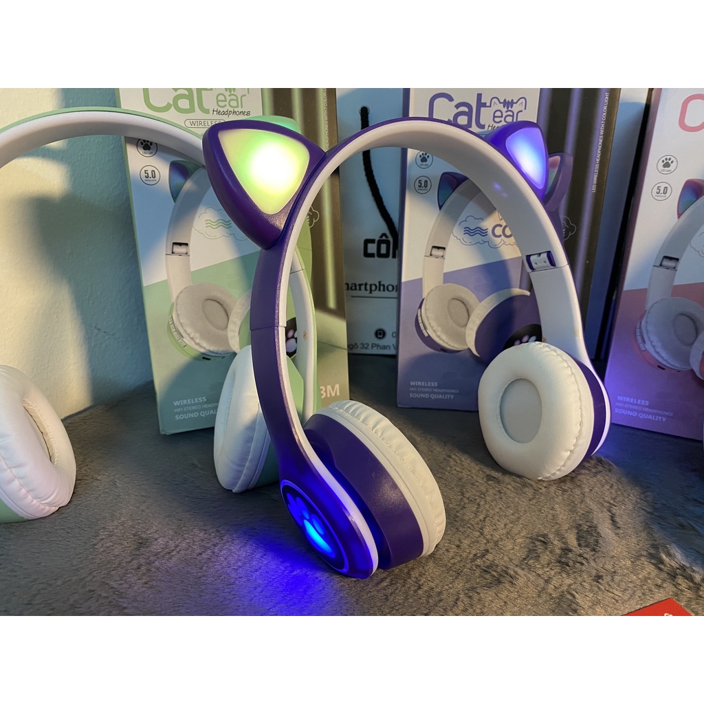 Tai Nghe Nhạc LED Chụp Tai Bluetooth CATEAR VZV-23M TAI MÈO Headphone Úp Tai Không Dây